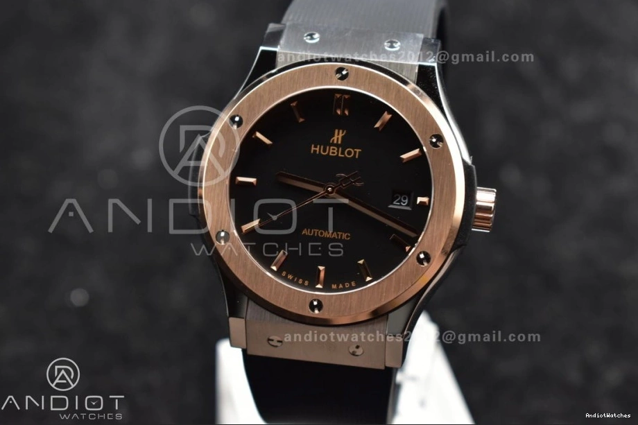 Best on 1:1 Edition Fusion Strap Dial A Black Gummy Black 588 HBF Bold RG 45mm 0204